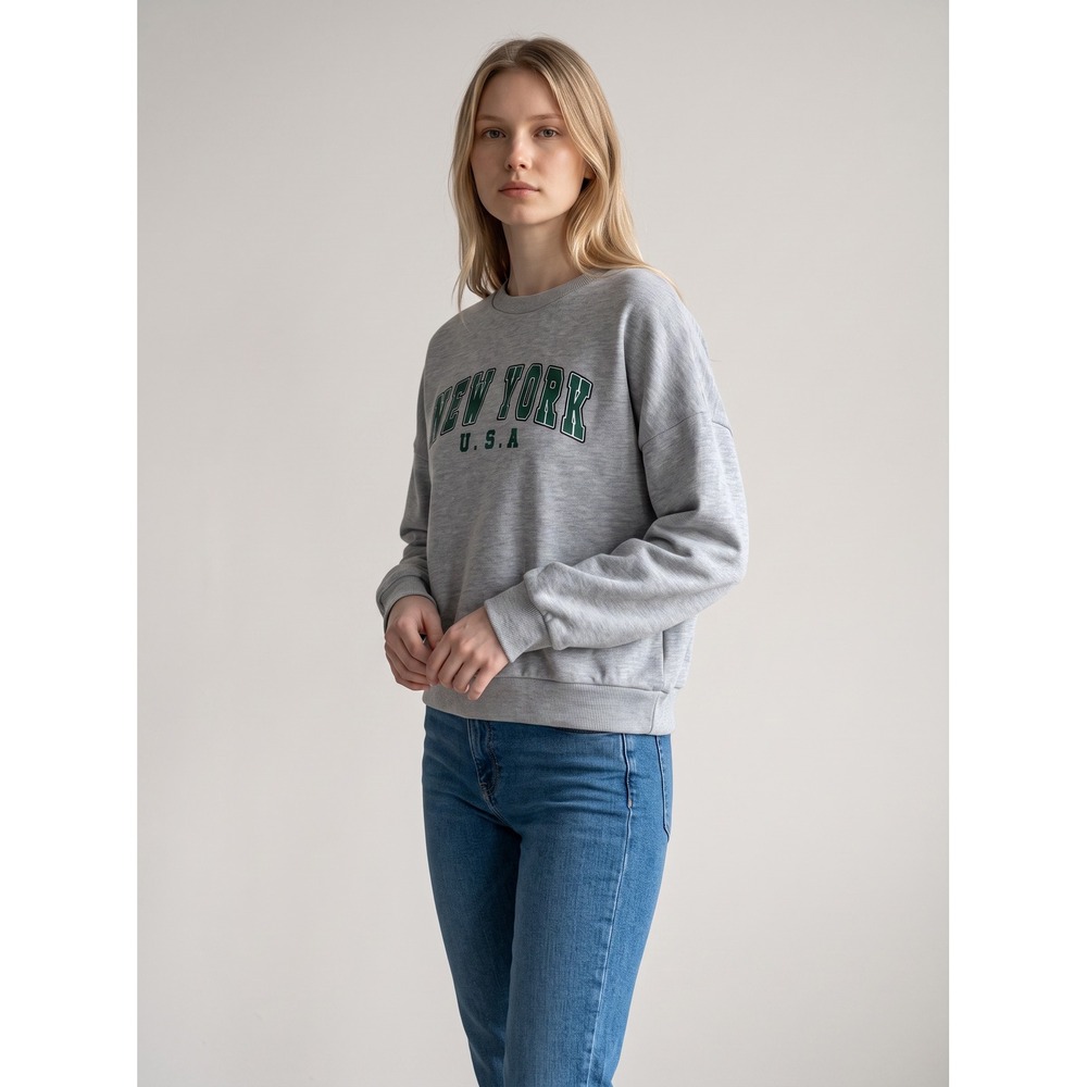 Princess Polly New York USA Graphic Sweatshirt Grey Cotton Pullover US 4